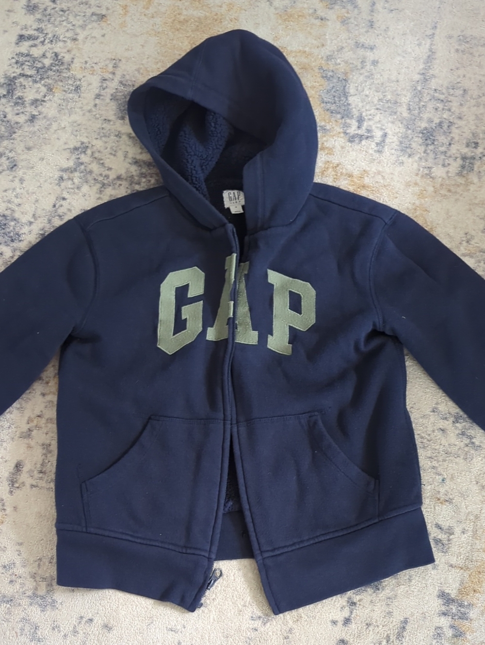 Gap Kids Boys Navy Blue Sherpa Fleece Lined Zip Hoodie Size M(8)